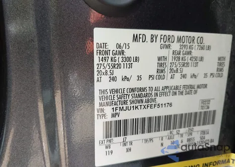 2015 Ford Expedition Limited from USA, damaged, VIN 1FMJU1KTXFEF51176